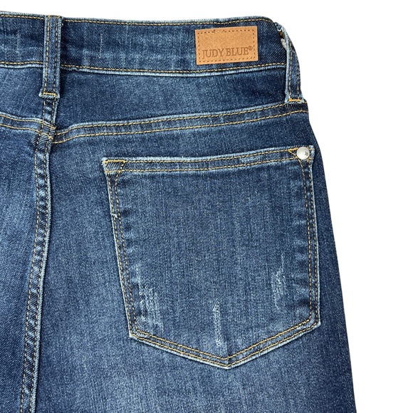Judy Blue Slim Bootcut Jeans Sz 5/27" Petite Dark Wash Split Hem Stretch Denim - Picture 10 of 15